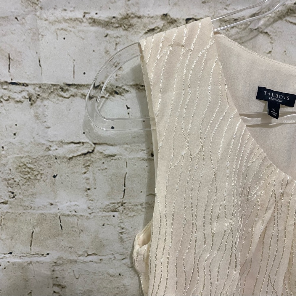 Talbots Cream Sequin Embroidered Silk Sleeveless Scoop Neck Top - Picture 2 of 5